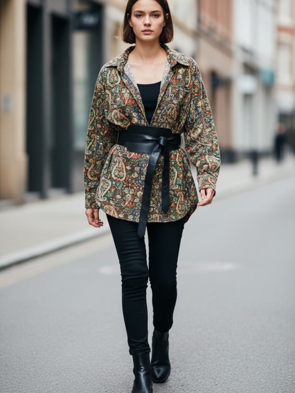 FRNCH Multicolor Paisley Collared Blouse - Green & Orange Accents